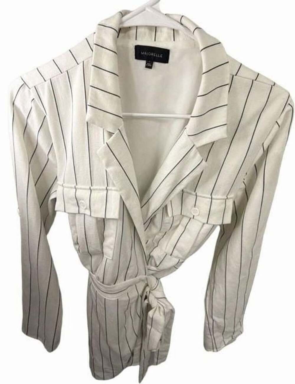 Majorelle Stripe Belted Utility Shirt Dress White Navy Size S